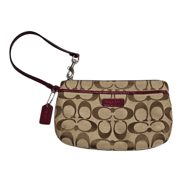 Coach Park Signature Medium Wristlet Khaki & Red F51685 Wallet C Zip - Picture 1 of 7